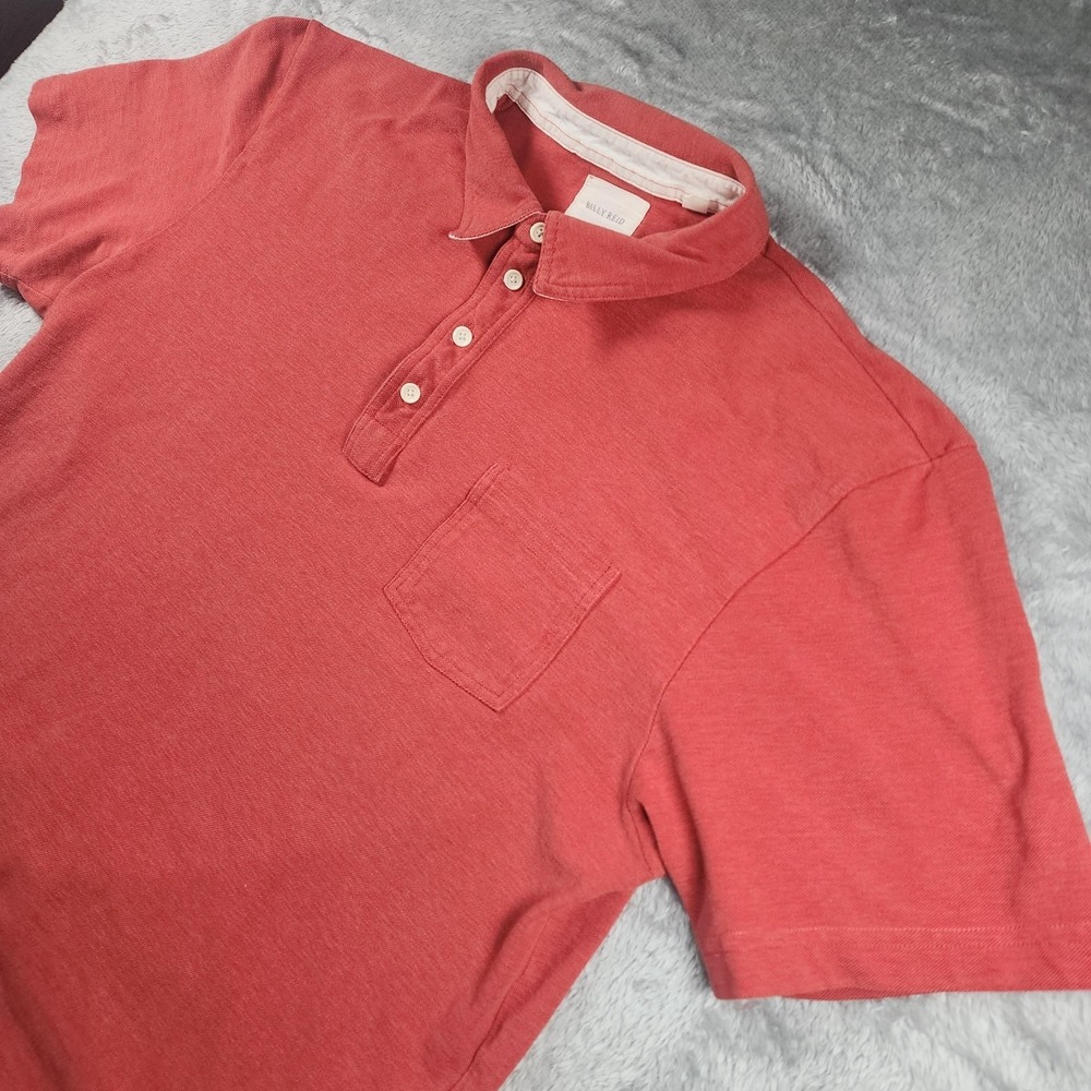 Billy Reid Polo Shirt‎ Mens XL Red Chest Pocket 100% Cotton Knit Casual